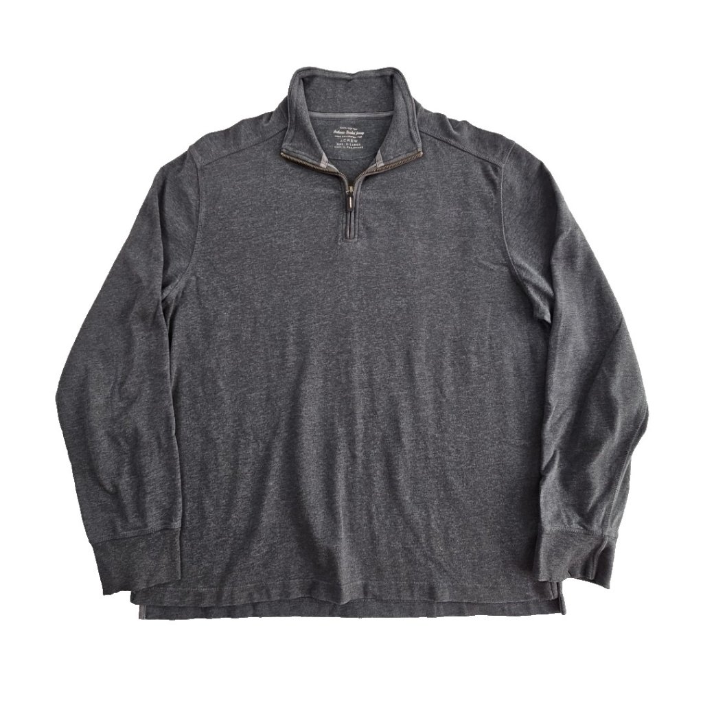 J. Crew 1/4 Zip Henley Men's Xl Grey Gray 100% Cotton Sueded Jersey Long Sleeve